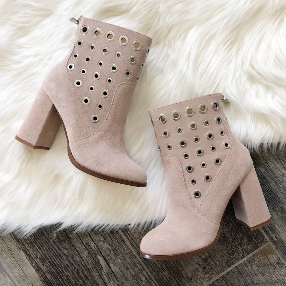 CHINESE LAUNDRY Pink Suede Block Heel Booties